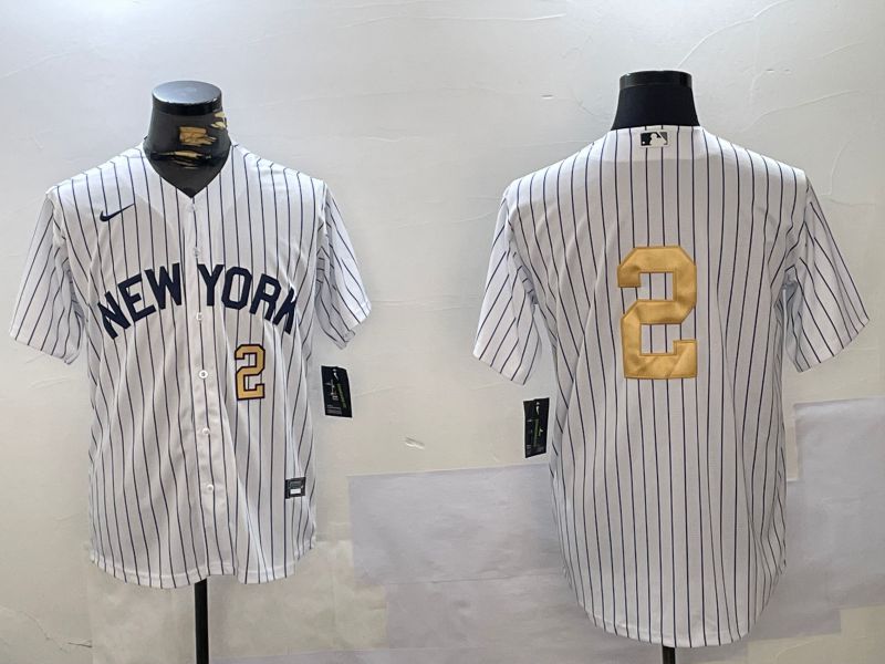 Men New York Yankees 2 Jeter White Stripe Fashion Nike 2024 MLB Jersey style 6